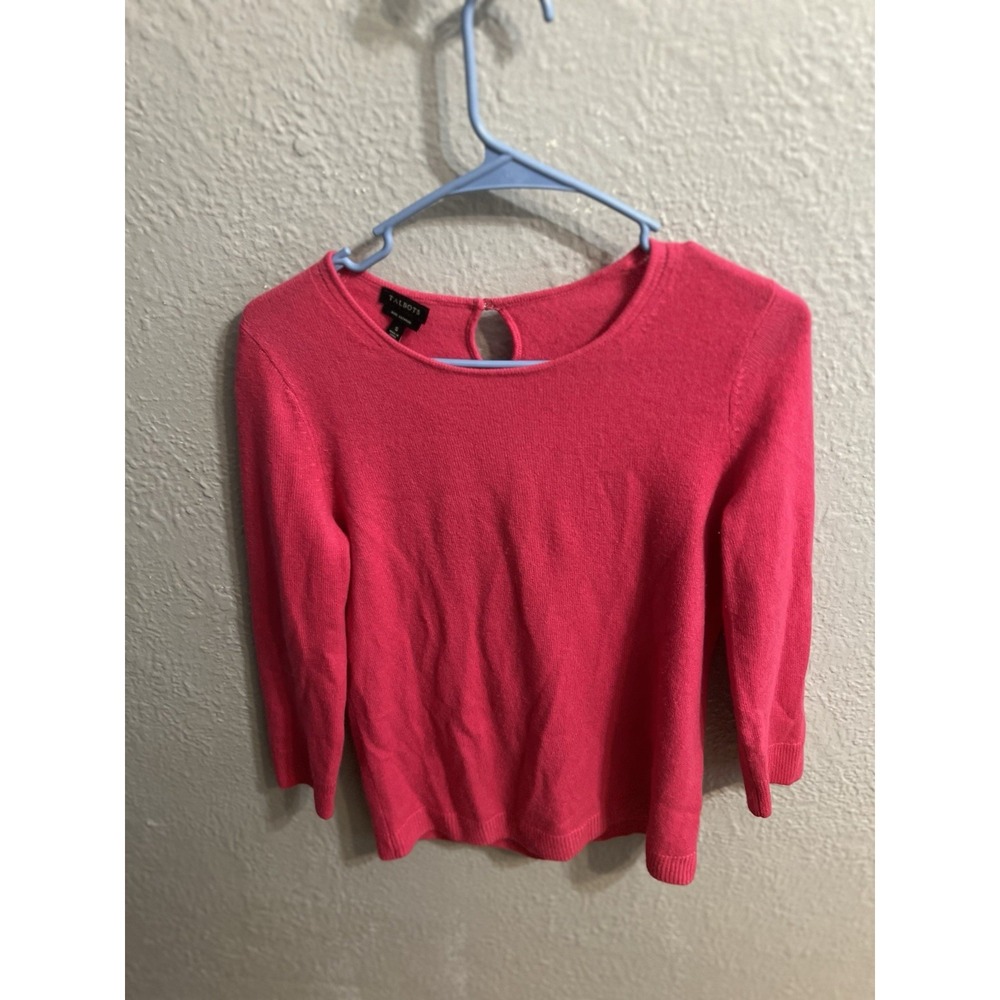 Talbots Pure Cashmere Sweater Womens 3/4 Sleeve Round Neck‎ Size Small Hot Pink